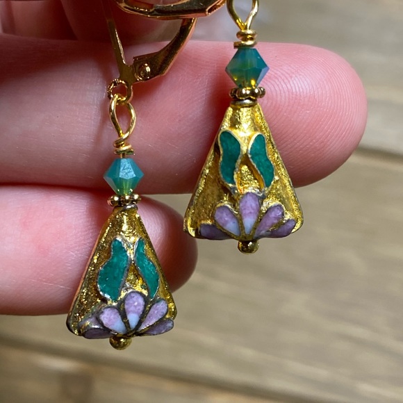 Vintage Cloisonné earrings NEW - Picture 2 of 2